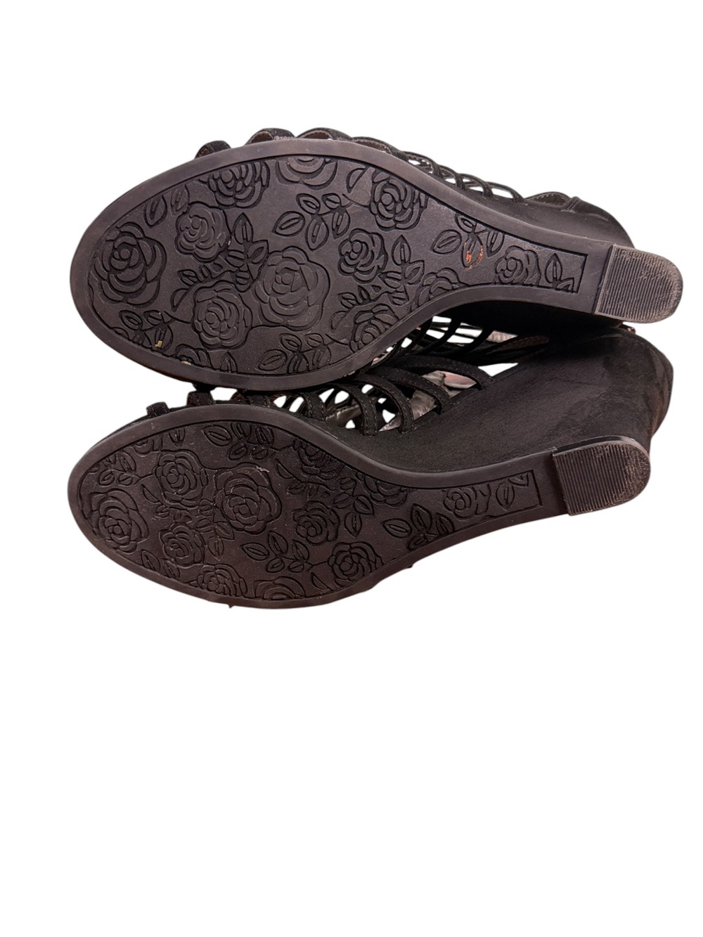 Carlos Santana Black Lace-Up Cage Wedge Sandals Size 7.5 - Picture 9 of 12